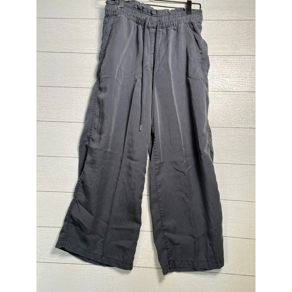 LOFT Womens S Grey Lyocell Elastic Waist Wide Leg Cropped Pants Casual 28x25